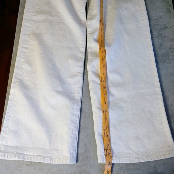 AE77 Jeans Womens 2 Beige Stovepipe Selvedge High Rise Wide Leg Organic Cotton - Picture 13 of 15